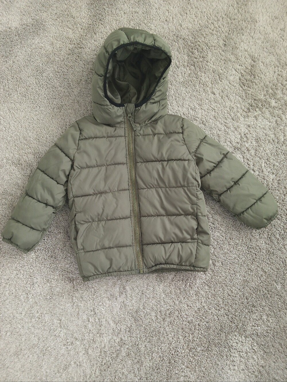 Toddler Boys Hooded Puffer Jacket - Olive Green Size 5T.